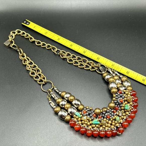 Vintage Pam Hiran Signed Beaded Brasstone Bib Statement Necklace 🤩 - Picture 6 of 6